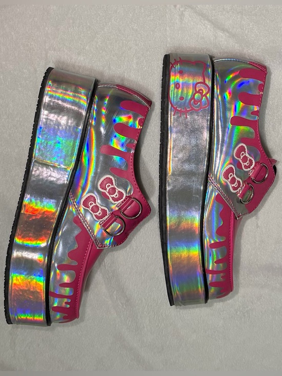 T.U.K Shoes - T.U.K Holographic Silver with Hot Pink Platform Shoes